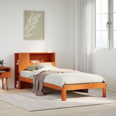 vidaXL Pat cu bibliotecă fără saltea, maro, 100x200 cm, lemn masiv pin 3322545