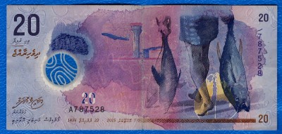 (6) BANCNOTA MALDIVE - 20 RUFIYAA 2015, POLYMER, EXOTICA, CIRCULATA foto