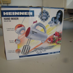 Mixer de mana Heinner Delice HM-250, 200W, 5 viteze, alb-rosu + 4 pahare sticla