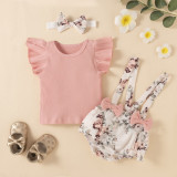 Costumas cu tricou roz - Floricele (Marime Disponibila: 9-12 luni (Marimea 20