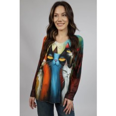 BLUZA SOFT CU MANECA LUNGA GULER V CAT EYE NEKO TALIE UNICA Multicolora