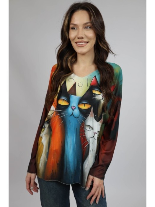BLUZA SOFT CU MANECA LUNGA GULER V CAT EYE NEKO TALIE UNICA Multicolora