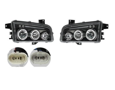 Set faruri tuning DODGE CHARGER, 01.2006-12.2008, Taiwan, partea stanga+dreapta, Tip=USA; H1+H1; manual; negru, transparent; Omologare: SAE; foto