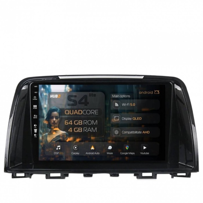Navigatie Mazda 6 (2013-2015) 4GB RAM Android 13 Quadcore DSP GPS Wi-FI Carplay Android Auto USB Bluetooth Waze Touchscreen 9 inch