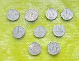 G522-Lot 9 Monede 8 Lei 1951+ 1 buc. 2 Lei 1951, uzate, stare acceptabila.