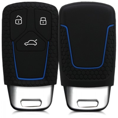 Husa Cheie Auto pentru Audi - 3 Butoane - Keyless Go, Silicon, Negru, 43623.17 foto