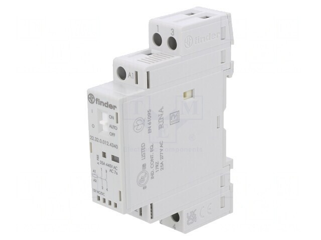 Contactor 2-polar 25A 12V NO IP20