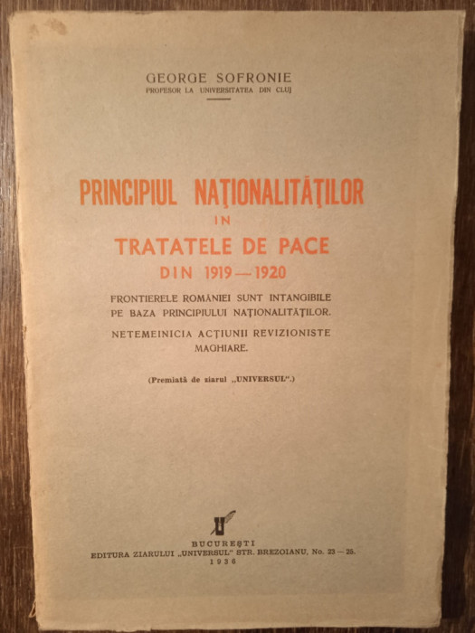 PRINCIPIUL NATIONALITATILOR IN TRATATELE DE PACE- GEORGE SOFRONIE