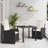 vidaXL Set de masă pentru grădină cu pernă 3 pcs Negru poliratan 3380365