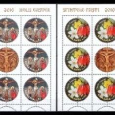 ROMANIA 2016 SFINTELE PASTI - Set 2 Minicoli 8 timbre+1vinieta LP.2098f MNH**