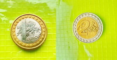 E297- Set 2 Monede 1+2 EuroProbe Specimen anii 2003 metal aurit. foto