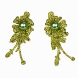 Cumpara ieftin Set 2 cleme de par verzi 5 x 2 cm, model floral metalizat, accesorii pentru par, prindere ferma si confortabila