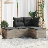 VidaXL Set canapea de grădină cu perne, 4 piese, gri deschis poliratan