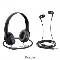 Set casti cu fir In-Ear si On-Ear Hoco W24 Enlighten Negru / Violet foto