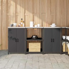 vidaXL Set de depozitare pentru bucătărie 3 pcs Negru 180 x 50 x 92 cm