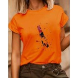 Tricou Orange din Bumbac Cu Imprimeu Ruj