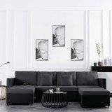 VidaXL Canapea extensibilă cu 4 locuri, negru, piele ecologică