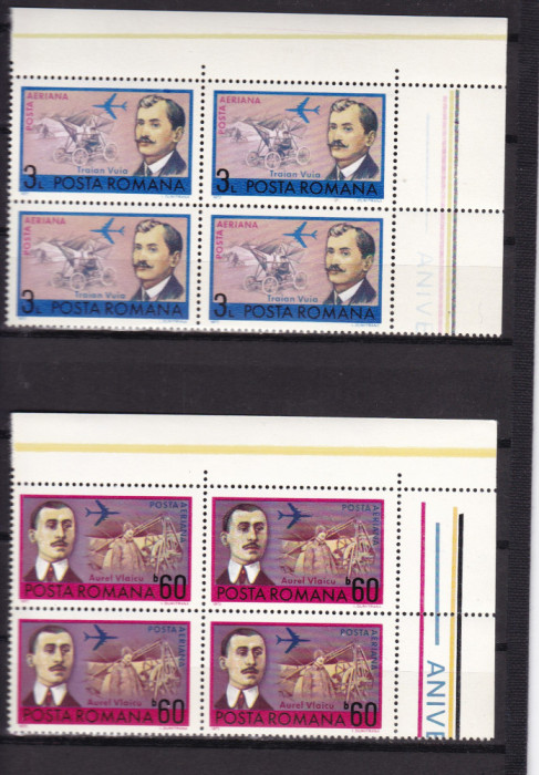 ROMANIA 1972 LP 803 ANIVERSARI AVIATIE BLOCURI DE 4 TIMBRE MNH