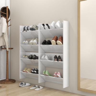 Pantofare de perete, 4 buc., alb extralucios, 60x18x60 cm, PAL foto