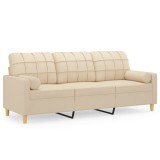 Canapea cu 3 locuri cu pernute, crem, 180 cm, textil