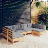 vidaXL Set mobilier grădină cu perne, 6 piese, gri, lemn masiv pin