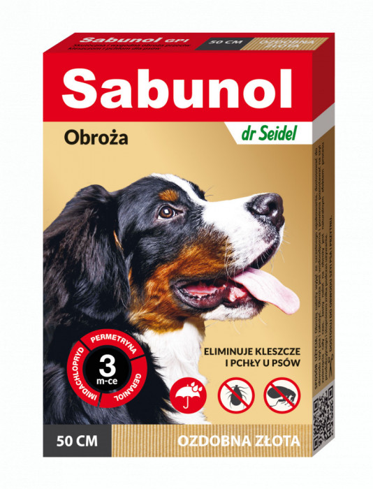 Zgarda antiparazitara caini, SABUNOL DOG GPI, 10-25 kg, gold, 50 cm AnimaPet MegaFood