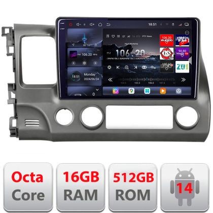 Navigatie Honda Civic Sedan 2005-2011 Edotec Kit-044 8 core QLED 2K 16+512 360 Android Waze USB Navigatie Internet Youtube Radio CarStore Technology