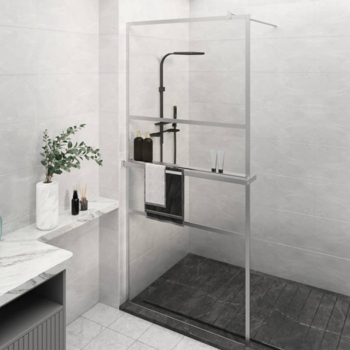 Paravan duș walk-in cu raft crom 80x195 cm sticlă ESG/aluminiu