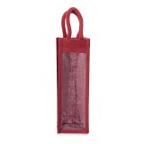Sacosa sticla vin iuta rosie 11x11x46 cm