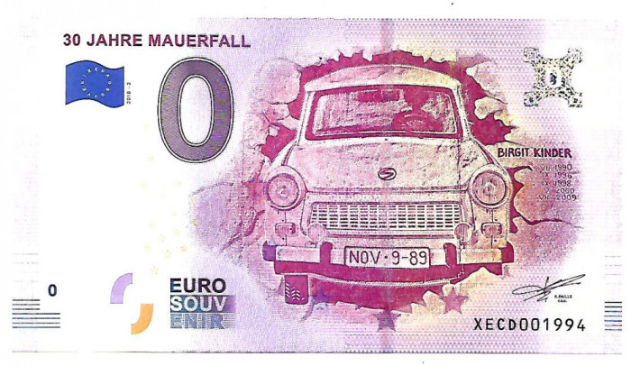 !!! 0 EURO SOUVENIR - GERMANIA , 30 ANI CADEREA ZIDULUI &amp; TRABANT - 2020.2 - UNC