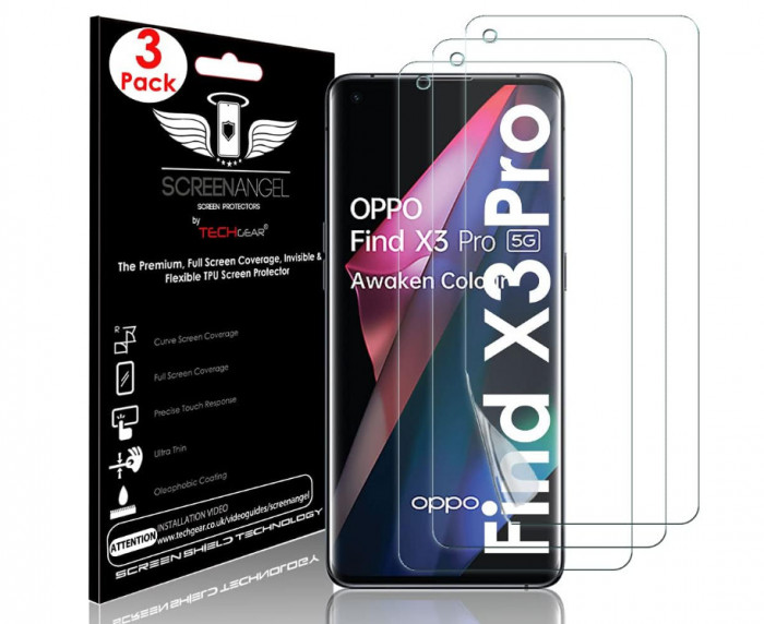 Set 3 folii protectie de ecran TECHGEAR pentru Oppo Find X3 Pro 5G - RESIGILAT