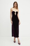 Bardot rochie de catifea LILAH culoarea violet, midi, mulată, 58730DB