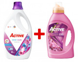 Detergent lichid pentru rufe albe+colorate Active, 6 litri, 120 spalari + Balsam de rufe Active Happy Day, 1.5 litri, 60 spalari