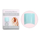 Cumpara ieftin Albastru deschis - tipsuri scurte, colorate, v&acirc;rf clasic French, 24buc, nr.1 - 10, AMAZING SHINE