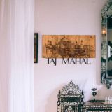 Decoratiune de perete, Taj Mahal, lemn/metal, 58 x 33 cm, negru/maro, Enzo