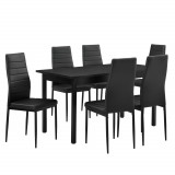 Set Bonn masa cu 6 scaune imitatie de piele negru [en.casa] HausGarden Leisure, [en.casa]