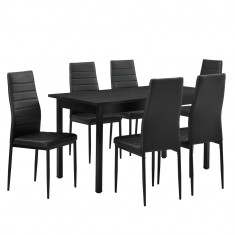 Set Bonn masa cu 6 scaune imitatie de piele negru [en.casa] HausGarden Leisure