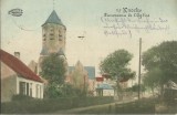 AMS* - CP KNOCKE BELGIA PANORAMA DE L`EGLISE 1916, CIRCULATA, stampila militara
