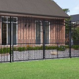 vidaXL Poartă gard cu v&acirc;rf negru 305x223 cm oțel vopsit electrostatic