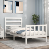 VidaXL Cadru de pat cu tăblie, alb, 90x200 cm, lemn masiv