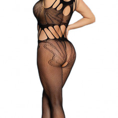 Bodystocking din Plasa cu Decupaje Negru OS