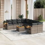 VidaXL Set canapele de grădină, 9 piese, cu perne, gri, poliratan