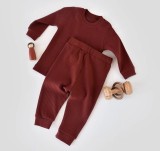 Set bluzita cu maneca lunga si pantaloni lungi din bumbac organic si 5% elastan - Caramiziu BabyCosy (Marime: 18-24 Luni)