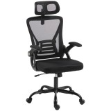 HOMCOM Scaun de Birou Ergonomic cu Brațe Rabatabile, Tetieră și &Icirc;nălțime Reglabile, din Plasă Respirabilă, Negru | Aosom Romania