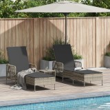 VidaXL Șezlong Set de 3 Gri deschis și gri &icirc;nchis Rattan PE, metal