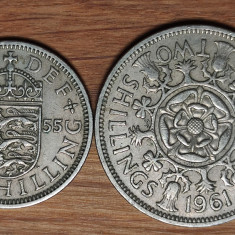 Anglia / Marea Britanie - set 1 shilling 1955 + 2 shillings 1961 - Elisabeta II