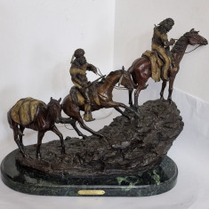 GRUP STATUAR, SCULPTURA ÎN BRONZ- UNKNOWN EXPLORERS - F. REMINGTON by Roy HARRIS