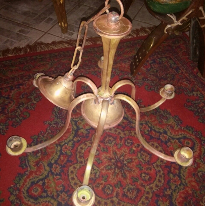 Antic candelabru interbelic lampadar pentru lum&acirc;nări din alama masiva