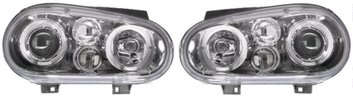 Set faruri tuning VW Golf 4 08.1906, si Golf 4 Cabriolet 04.1903 BestAutoVest partea Dreapta+Stanga, Transparent-Silver, tip bec H1+H1, fara motoras
