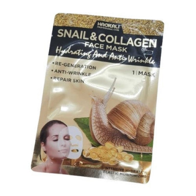 Masca de fata reparatoare, tip servetel, cu extract de melc, Wokali, Snail Collagen, 30 ml foto